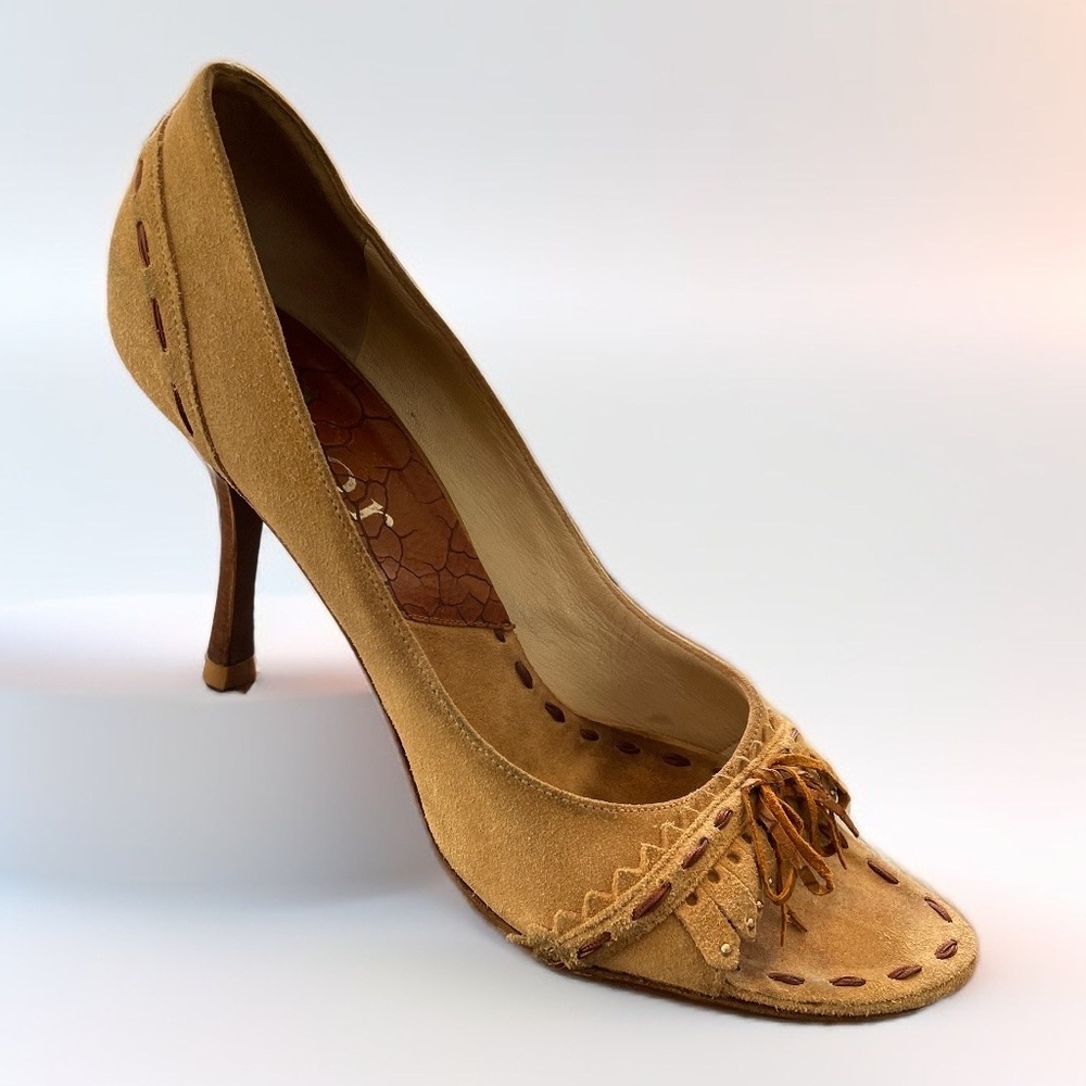 Christian Dior vintage camel suede moccasin style open toe pump size 9